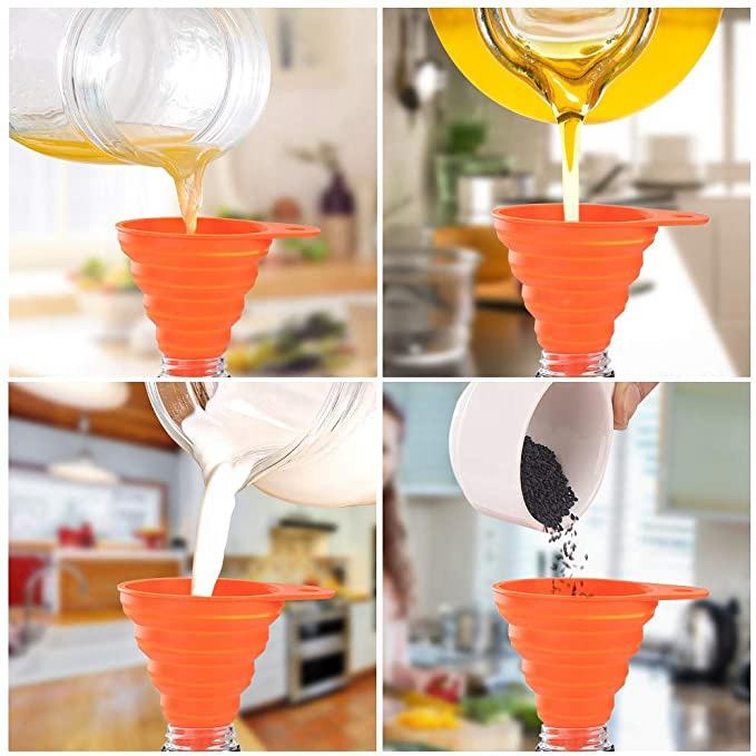 Collapsible Silicone Kitchen Funnel pack of 3 – Food-Grade, Heat Resistant & Space-Saving for Liquids, Oil, Jars & Bottles