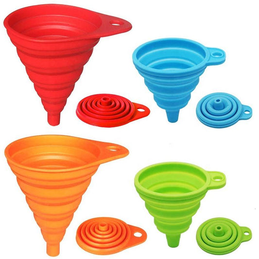 Collapsible Silicone Kitchen Funnel pack of 3 – Food-Grade, Heat Resistant & Space-Saving for Liquids, Oil, Jars & Bottles
