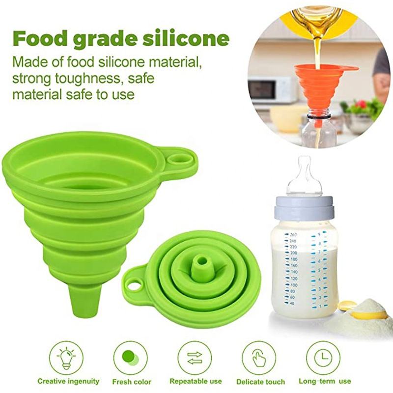 Collapsible Silicone Kitchen Funnel pack of 3 – Food-Grade, Heat Resistant & Space-Saving for Liquids, Oil, Jars & Bottles