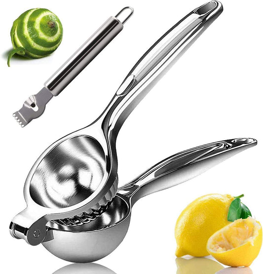lemon squeezer, citrus juicer, manual juicer, lime squeezer, stainless steel lemon juicer, kitchen gadget, lemon press.