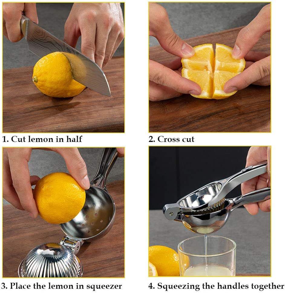 lemon squeezer, citrus juicer, manual juicer, lime squeezer, stainless steel lemon juicer, kitchen gadget, lemon press.